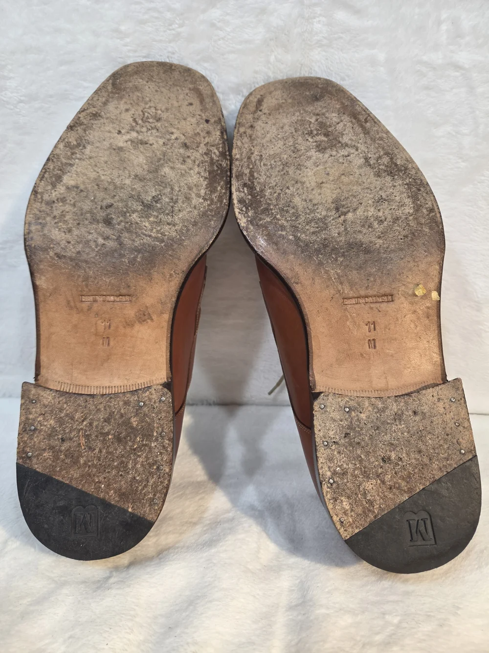 Bruno Magli Italian Platinum Caton Cognac Brown Leather Lace-Up Oxfords Vtg